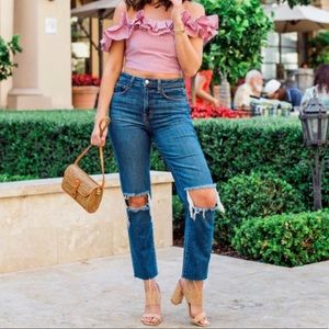 L’AGENCE Audrina Straight Distressed Crop Jeans 29